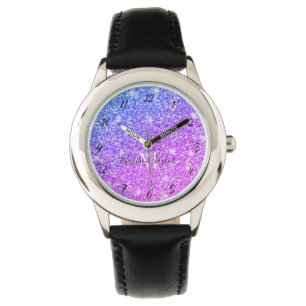 Monogramm Name des Lila und rosa Glitzer        Armbanduhr
