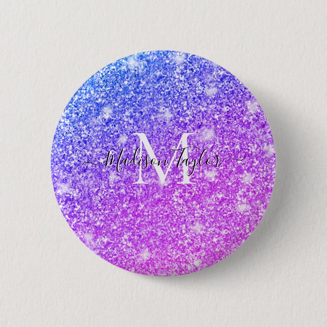 Monogramm Name des Lila und rosa Glitzer Button (Vorderseite)