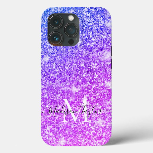 Monogramm Name des Lila und rosa Glitzer Case-Mate iPhone Hülle (Rückseite)