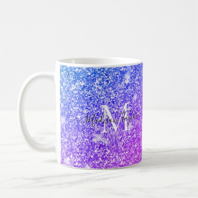Monogramm Name des Lila und rosa Glitzer    Kaffeetasse (Links)