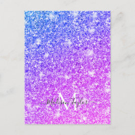 Monogramm Name des Lila und rosa Glitzer Postkarte
