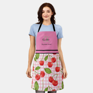 Monogramm-Name des modernen Cherry-Musters Rosa Schürze