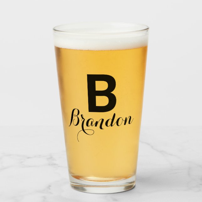 Monogramm Name Einfach Schwarz Schrift Bier Glas (Vorne (Gefüllt))