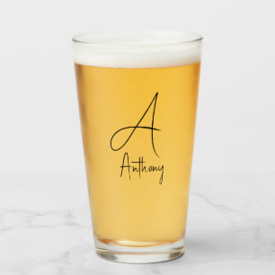 Monogramm Name Einfache schwarze Schrift Bier Glas