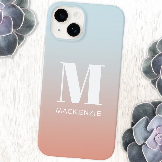 Monogramm-Name Einfacher Farbverlauf Personalisier iPhone Hülle (Orange pink to pale blue gradient monogram initial name personalized cell phone cover)
