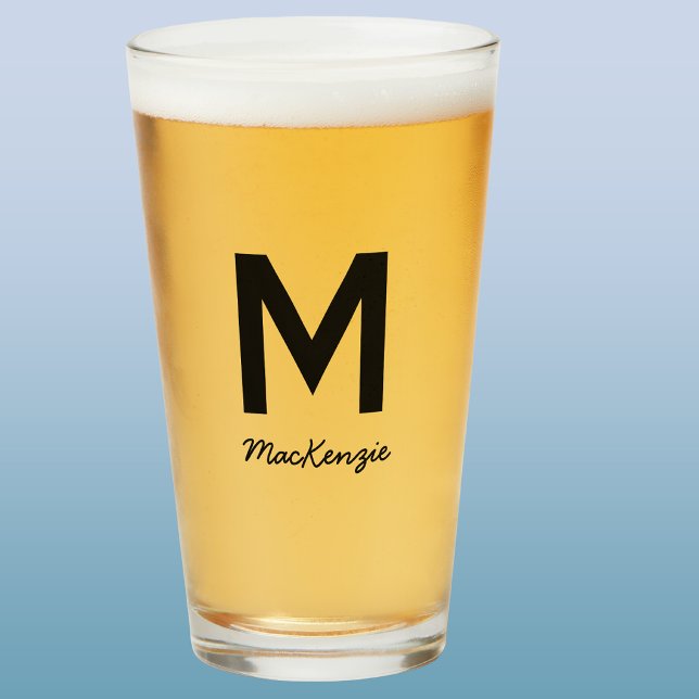Monogramm Name Einfaches Bier Glas (Simple monogram initial custom script name personalized beer glass)