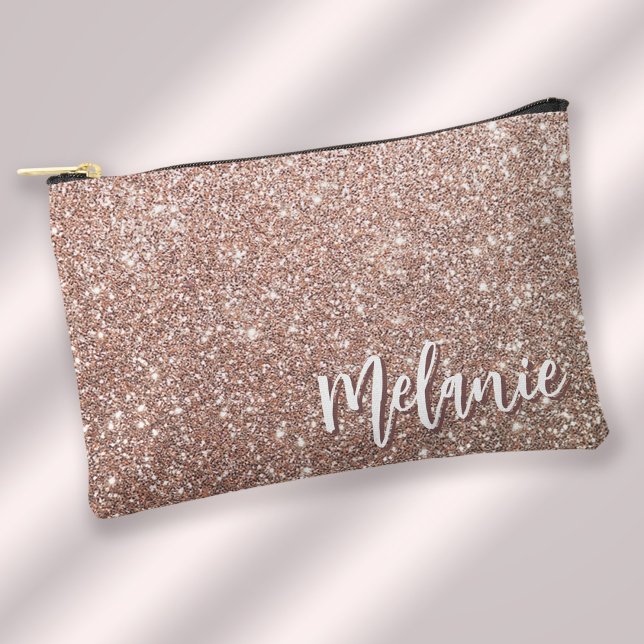 Monogramm Name Elegante Moderne Rose Gold Glitzer Zubehörtasche (Stylishly Personalize with Your Custom Name.)