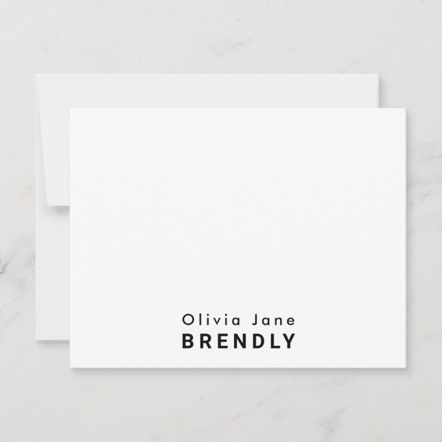 Monogramm Name Elegante Moderne White Flat Note Ca Mitteilungskarte (Vorderseite)