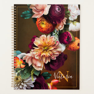 Monogramm-Name Elegantes Florales Botanisches Rust Planer