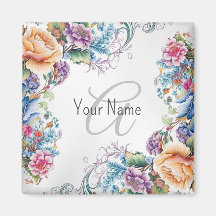 Monogramm Name farbenfrohe Blumenrahmen Elegant Mo