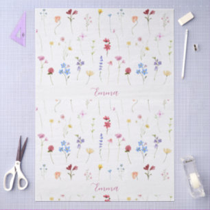 Monogramm Name Farbige Garten-Wildblumen-Muster Seidenpapier