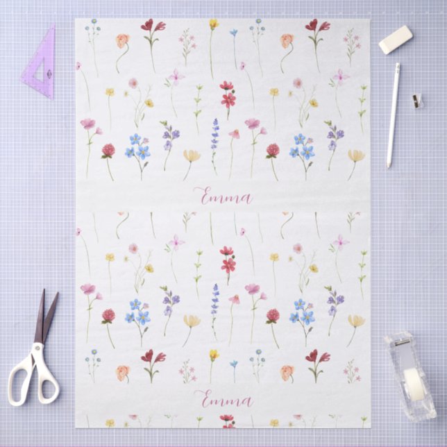 Monogramm Name Farbige Garten-Wildblumen-Muster  Seidenpapier (Basteln)