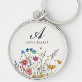 Monogramm Name Floral Boho Chic Schlüsselanhänger