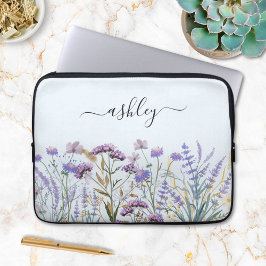 Monogramm Name Floral Botanische Lila Wildblume Laptopschutzhülle
