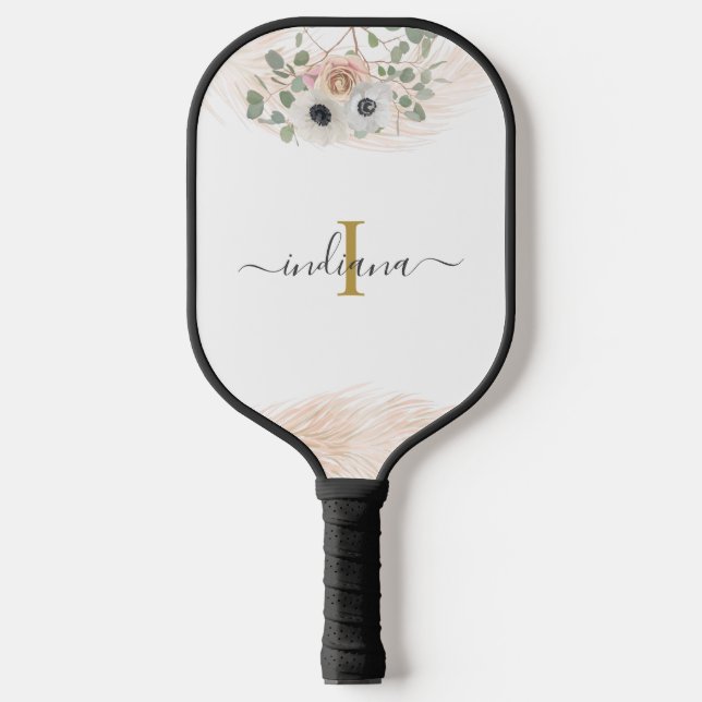 Monogramm Name Floral Pampelgras Custom Pickleball Schläger (Vorderseite)
