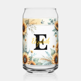 Monogramm-Name floral Sonnenblume Pastell-Wasserfa Dosenglas