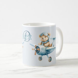 Monogramm Name Flugzeug Happy Blue Bar Pilot Kaffeetasse