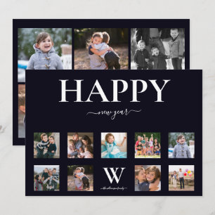Monogramm Name Foto Collage Happy New Year Feiertagskarte