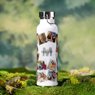 Monogramm Name Foto Collage Water Flasche