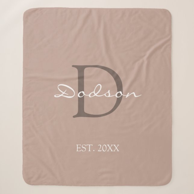 Monogramm-Name für moderne Sand-Beige-Skripte Sherpadecke (Vorderseite)