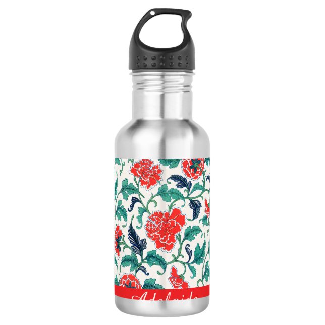 Monogramm-Name für Rot und Grün Edelstahlflasche (Vorderseite)