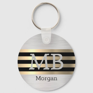 Monogramm & Name, Gelb Gold gebürsteter Stahl Schw Schlüsselanhänger