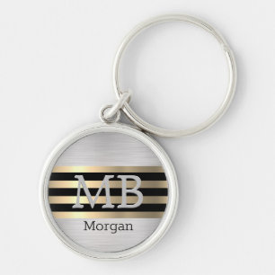 Monogramm & Name, Gelb Gold gebürsteter Stahl Schw Schlüsselanhänger