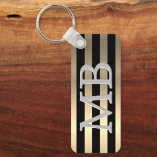 Monogramm & Name, Gelb Gold gebürsteter Stahl schw Schlüsselanhänger