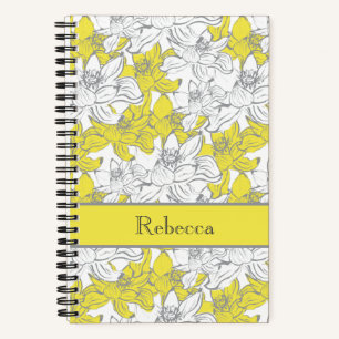 Monogramm Name Gelb Graue Blume Notizbuch