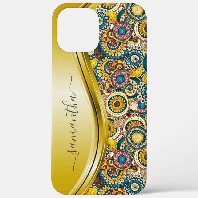Monogramm-Name Gelb Retro Abstract Pattern  Case-Mate iPhone Hülle (Rückseite)