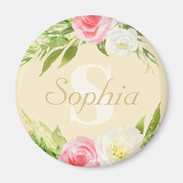 Monogramm Name Gelb Rosa Farbe Bläschen Magnet (Vorne)