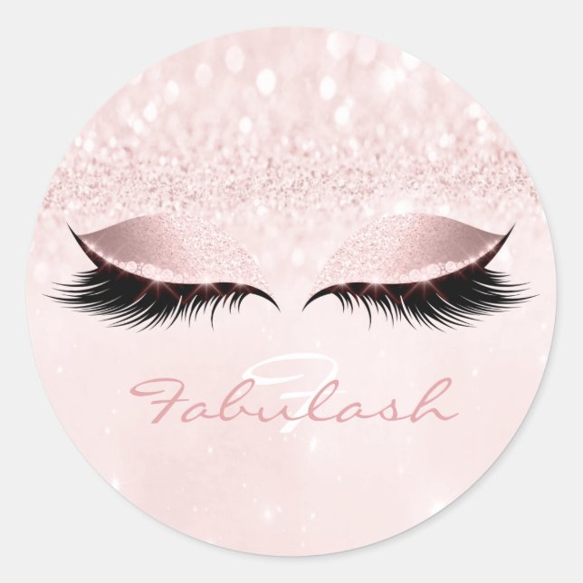 Monogramm Name Glitzer Pink Augapfel Lash Girl 16 Runder Aufkleber (Vorderseite)