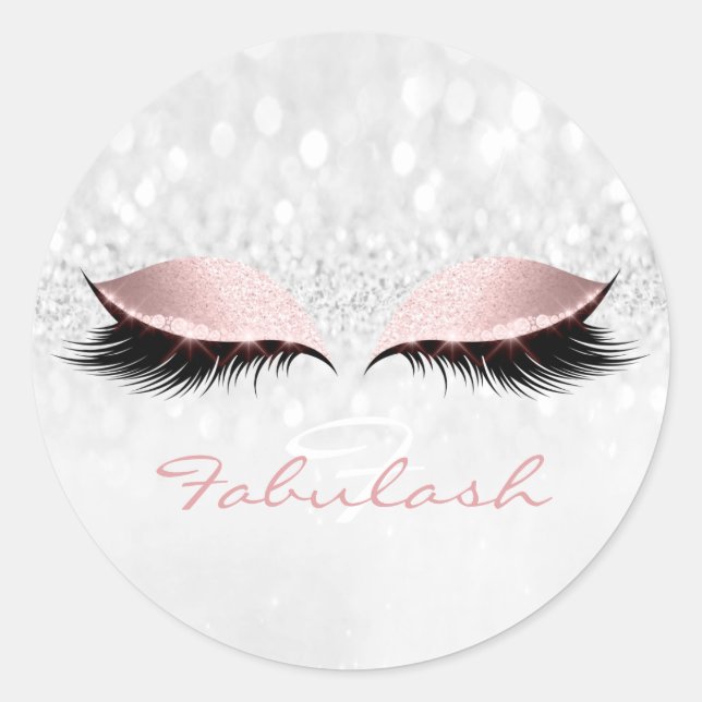 Monogramm Name Glitzer Rosa Auge Lash Girl 16. Gra Runder Aufkleber (Vorderseite)