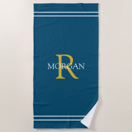 Monogramm/Name Gold/Wht Text Whit Stripes Ocean Bl Strandtuch