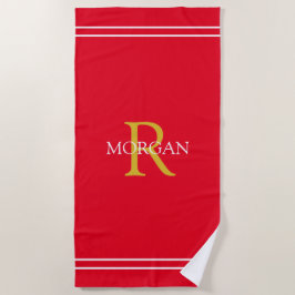 Monogramm/Name Gold/Wht Text, Whit Stripes, Rot Strandtuch