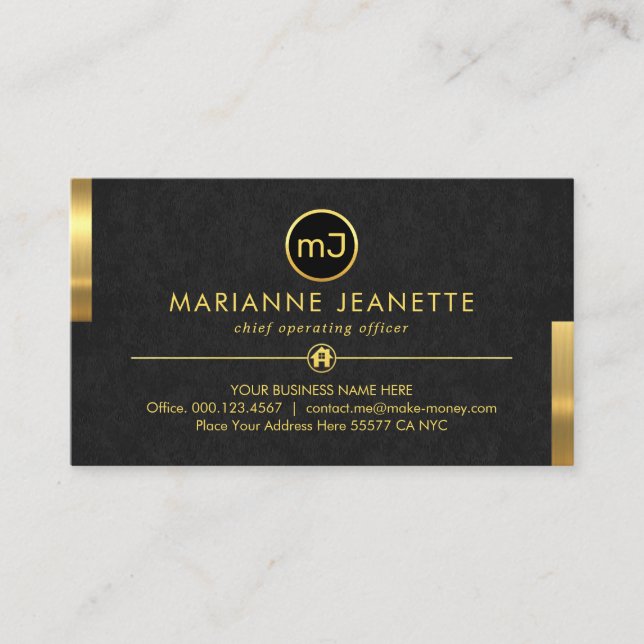Monogramm Name Grau Grunge Gold Registerkarten Visitenkarte (Vorderseite)