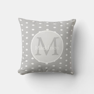 Monogramm-Name Grau-weißes Punkte-Muster   Kissen