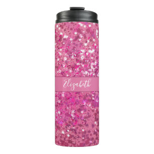 Monogramm Name Heißrosa Glitter Funkeln Thermosbecher