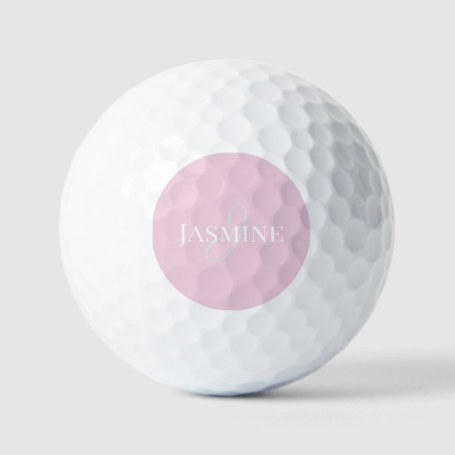 Monogramm Name Hellrosa Weiß Elegant Weiblich  Golfball (Vorderseite)