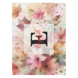 Monogramm Name Herbstlaub in pastellfarbenen Aquar Tischdecke