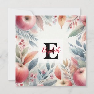 Monogramm Name Herbstlaub und Apfelfarben Feiertagskarte