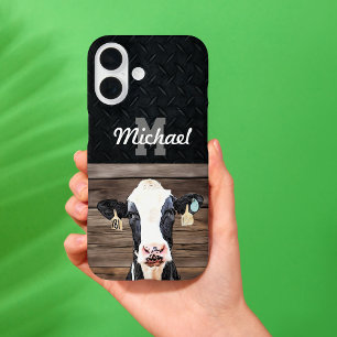 Monogramm Name Holstein Kuh Milchviehwirtschaft iPhone 16 Hülle