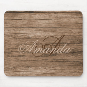 Monogramm Name Holz Muster Elegant Vintage Mousepad