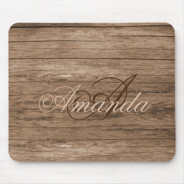 Monogramm Name Holzmuster Elegant Vintag Mousepad (Vorne)