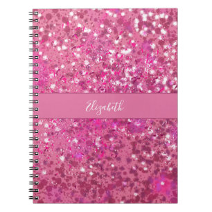 Monogramm Name Hot Pink Glitter Funkel Mädchenhaft Notizblock