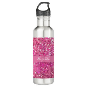 Monogramm Name Hot Pink Glitter Glamouröses Mädche Edelstahlflasche