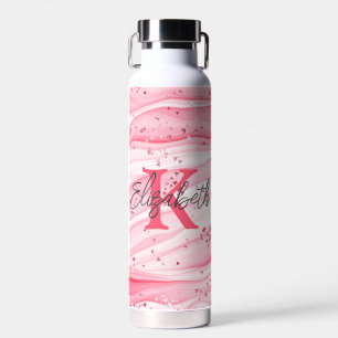 Monogramm Name Initial Pink White Silver Glitzer Trinkflasche