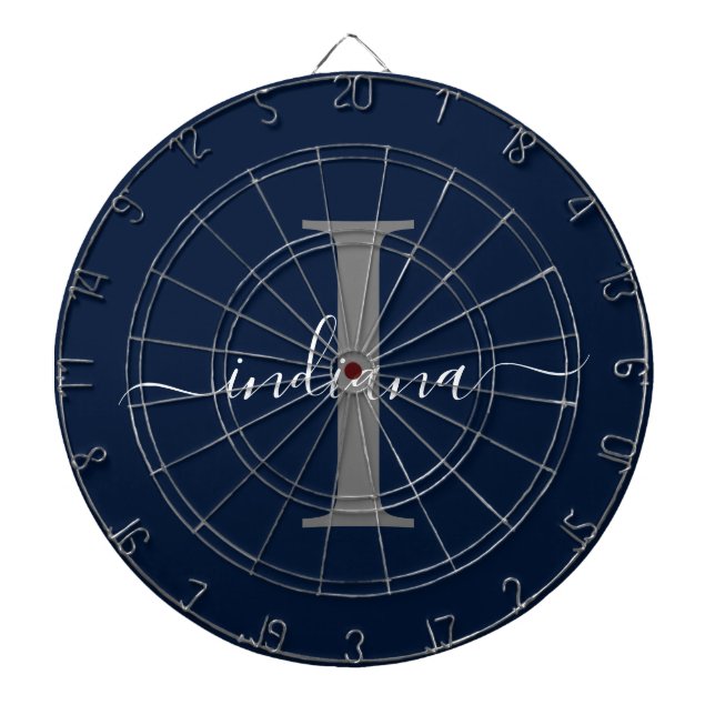 Monogramm-Name-Initial-Schrift Navy Blau Dartscheibe (vorne)