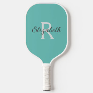 Monogramm-Name-Initial Türkis Grün Blau Grau Weiß Pickleball Schläger