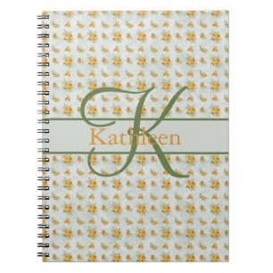 Monogramm Name Initial Yellow Green Floral Journal Notizblock
